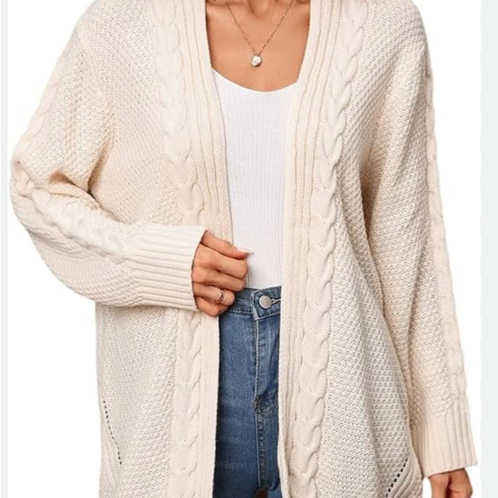 GAP Women's Cream Cable Knit Open Front Cardigan M